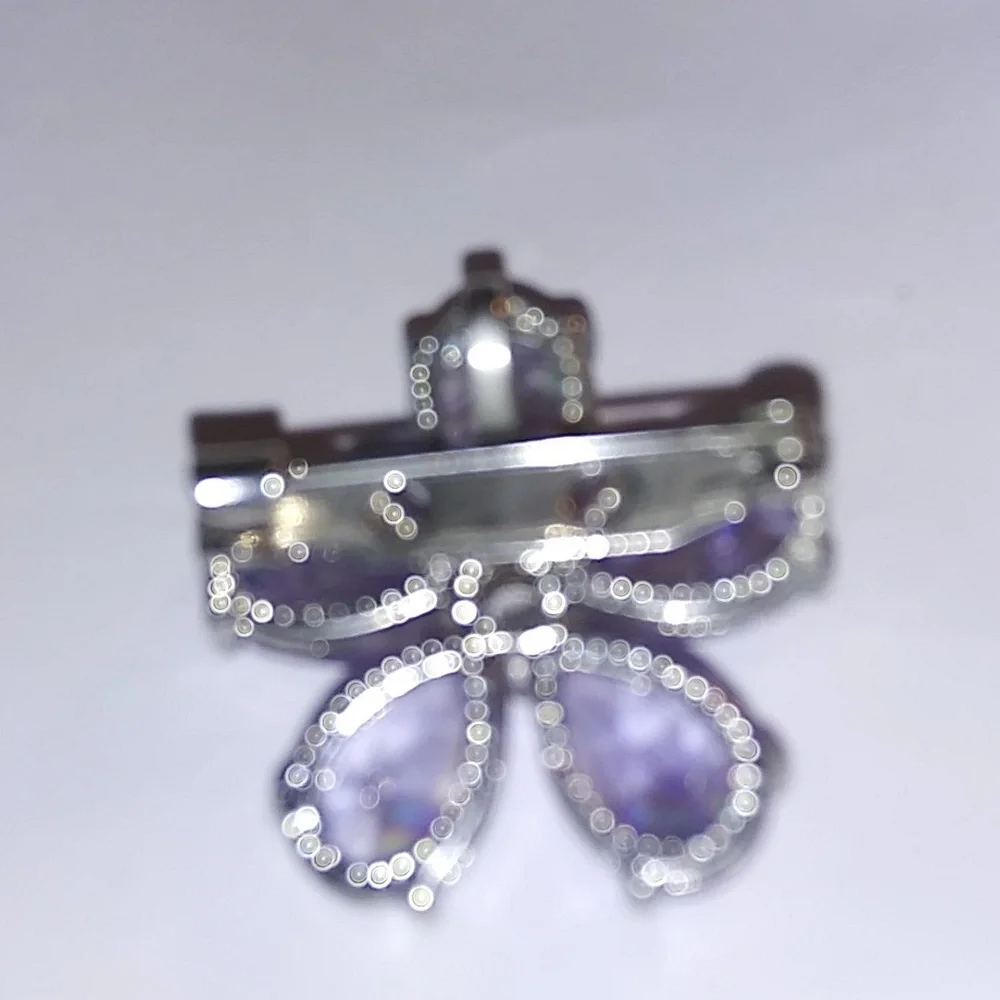 Pink Stone Flower Shaped Brooch Pin Pendant With Rhinestone - Picture 3 of 4